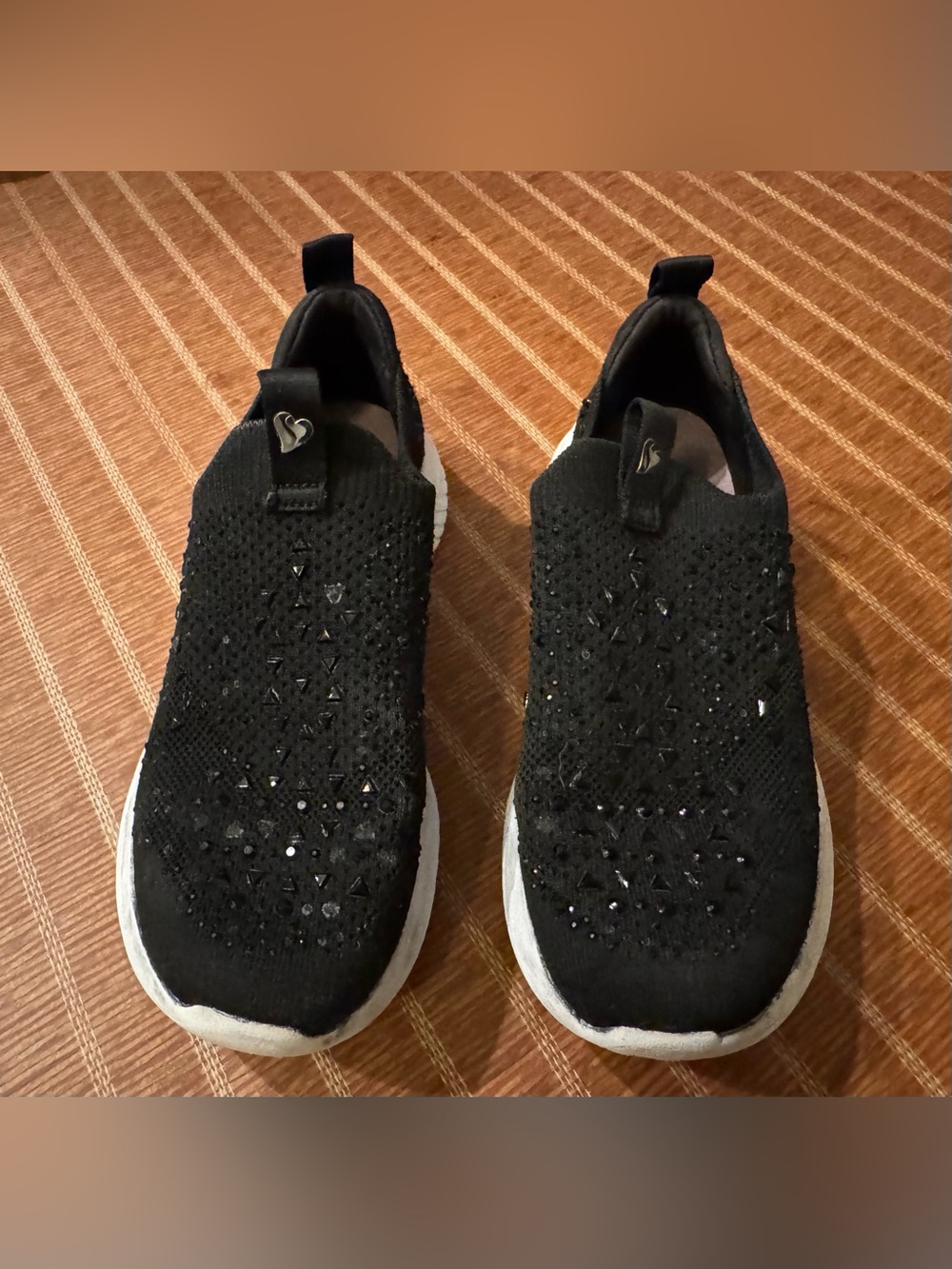 Skechers Black Slip-On Knit Sneakers with Sparkle Accents